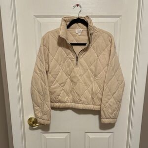 Cozie by Pink Rose Cream Quilted Half-Zip Pullover with pockets